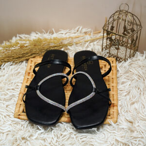 Black Glitry Flat Sandal – BGF