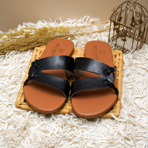 Black Striped Flat Sandal-BSS