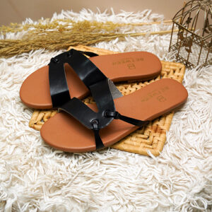 Black Striped Flat Sandal-BSS